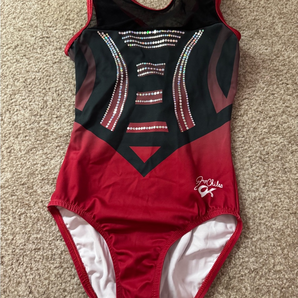 GK Elite Jordan Chiles Signature Red and Black Leotard with Rhinestone Accents